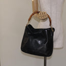 GUCCI Bamboo Hand Bag Leather Black Gold 001 2113 1638 Auth 130141-21