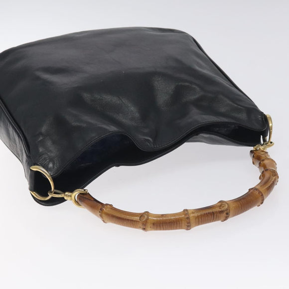 GUCCI Bamboo Hand Bag Leather Black Gold 001 2113 1638 Auth 130141