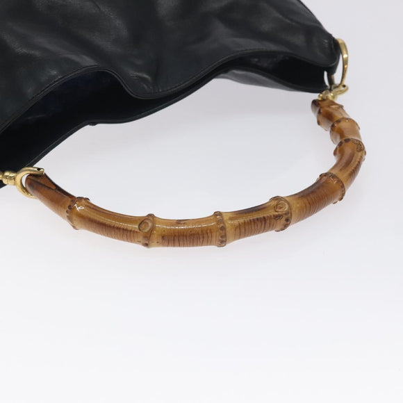 GUCCI Bamboo Hand Bag Leather Black Gold 001 2113 1638 Auth 130141