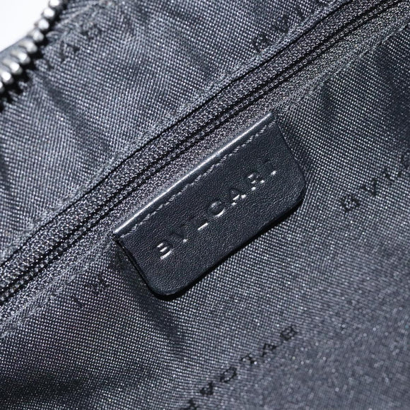 BVLGARI Logo Mania Shoulder Bag Canvas Leather Black Silver Auth 130143