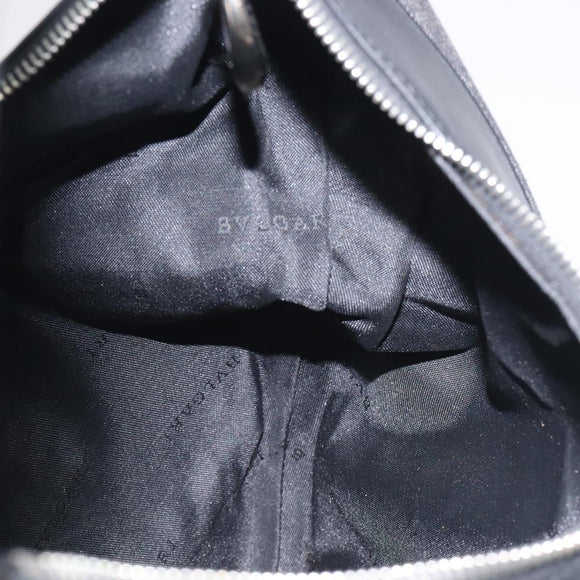 BVLGARI Logo Mania Shoulder Bag Canvas Leather Black Silver Auth 130143