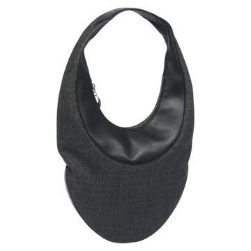 BVLGARI Logo Mania Shoulder Bag Canvas Leather Black Silver Auth 130143