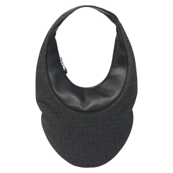 BVLGARI Logo Mania Shoulder Bag Canvas Leather Black Silver Auth 130143