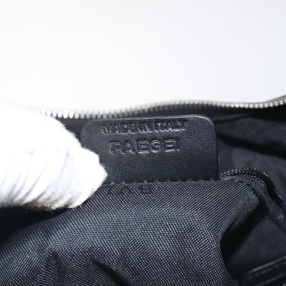 BVLGARI Logo Mania Shoulder Bag Canvas Leather Black Silver Auth 130143