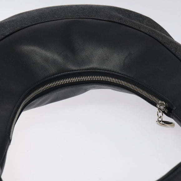 BVLGARI Logo Mania Shoulder Bag Canvas Leather Black Silver Auth 130143