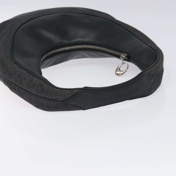 BVLGARI Logo Mania Shoulder Bag Canvas Leather Black Silver Auth 130143