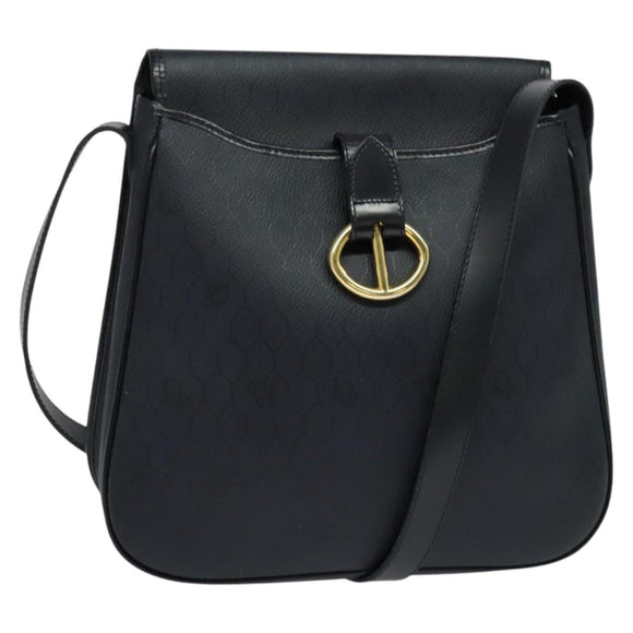 Christian Dior Honeycomb Canvas Shoulder Bag PVC Black Gold Auth 130145