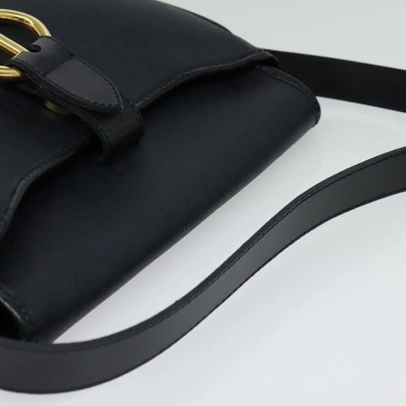 Christian Dior Honeycomb Canvas Shoulder Bag PVC Black Gold Auth 130145