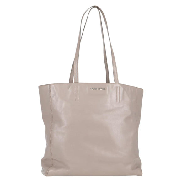 Miu Miu Tragetasche Leder Silber Hellgrau Auth 130156V