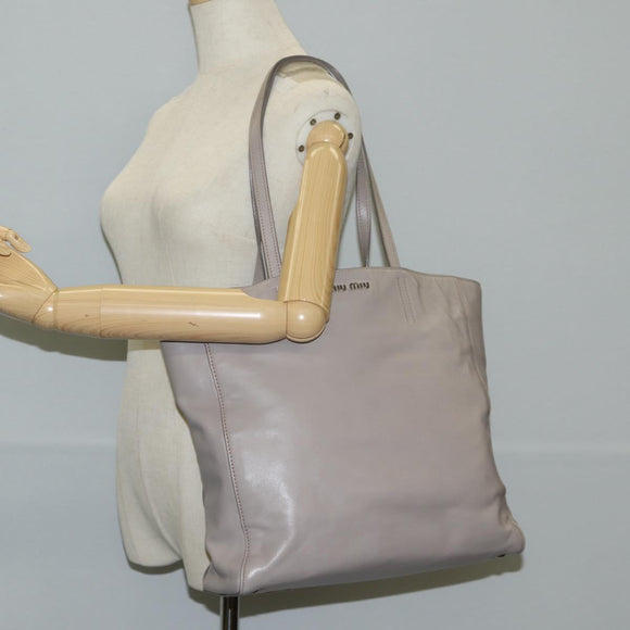 Miu Miu Tote Bag Leather Silver Light gray Auth 130156V