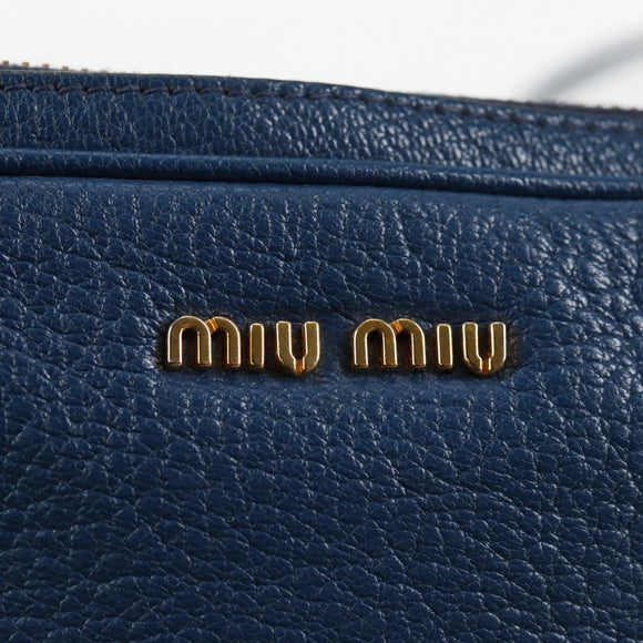 Miu Miu Shoulder Bag Leather Blue Gold Auth 130157V