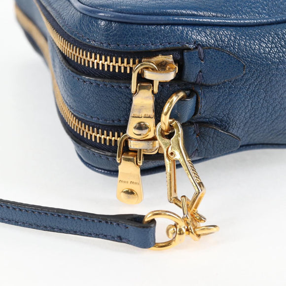 Miu Miu Shoulder Bag Leather Blue Gold Auth 130157V