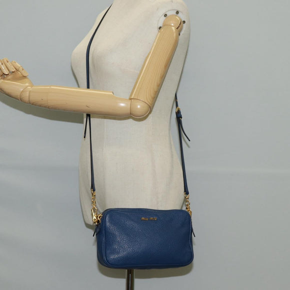 Miu Miu Shoulder Bag Leather Blue Gold Auth 130157V