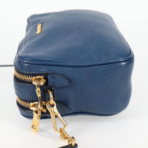 Miu Miu Shoulder Bag Leather Blue Gold Auth 130157V
