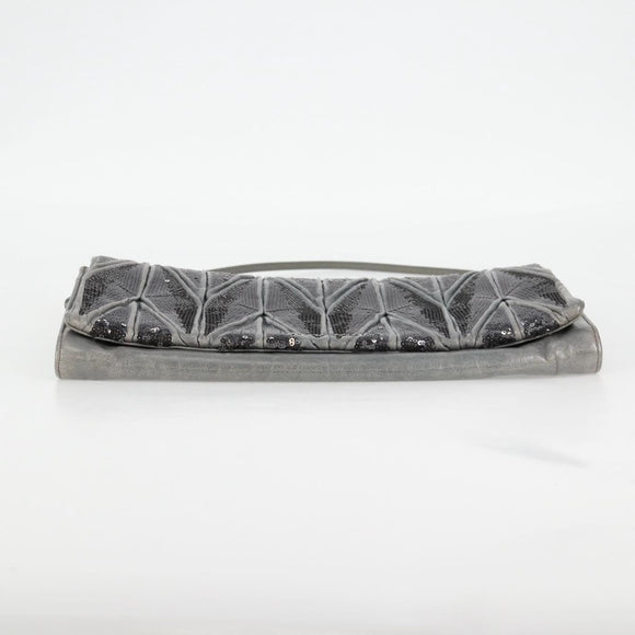 Miu Miu Sequin Shoulder Bag Leather Light Blue Silver Auth 130158V