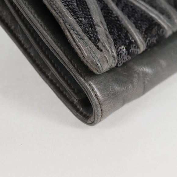 Miu Miu Sequin Shoulder Bag Leather Light Blue Silver Auth 130158V