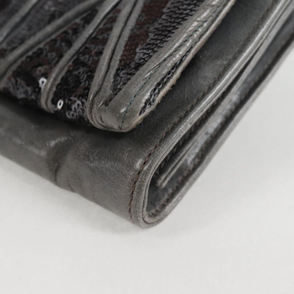 Miu Miu Sequin Shoulder Bag Leather Light Blue Silver Auth 130158V