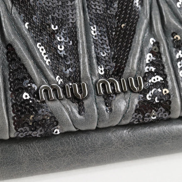 Miu Miu Sequin Shoulder Bag Leather Light Blue Silver Auth 130158V