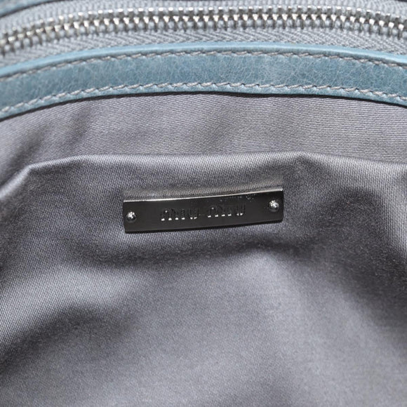 Miu Miu Sequin Shoulder Bag Leather Light Blue Silver Auth 130158V