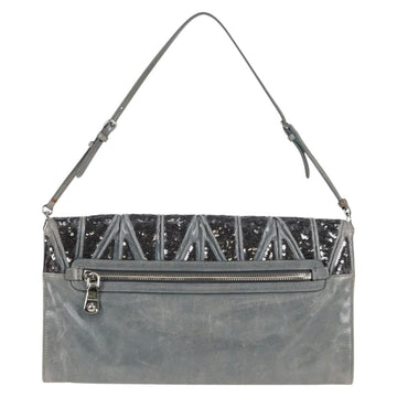 Miu Miu Sequin Shoulder Bag Leather Light Blue Silver Auth 130158V - 0