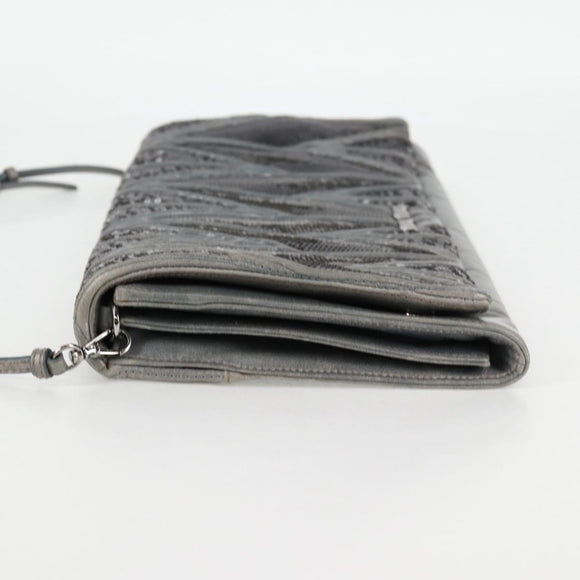 Miu Miu Sequin Shoulder Bag Leather Light Blue Silver Auth 130158V