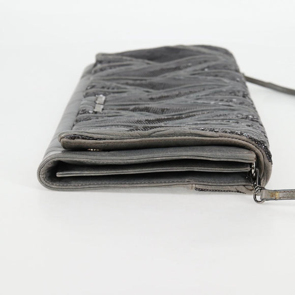 Miu Miu Sequin Shoulder Bag Leather Light Blue Silver Auth 130158V