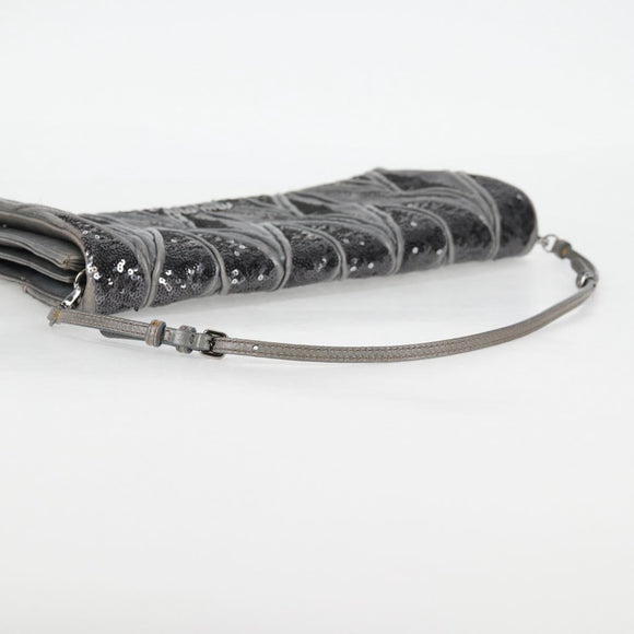 Miu Miu Sequin Shoulder Bag Leather Light Blue Silver Auth 130158V