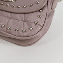 Miu Miu Studs Chain Shoulder Bag Leather Pink Silver Auth 130159V-12