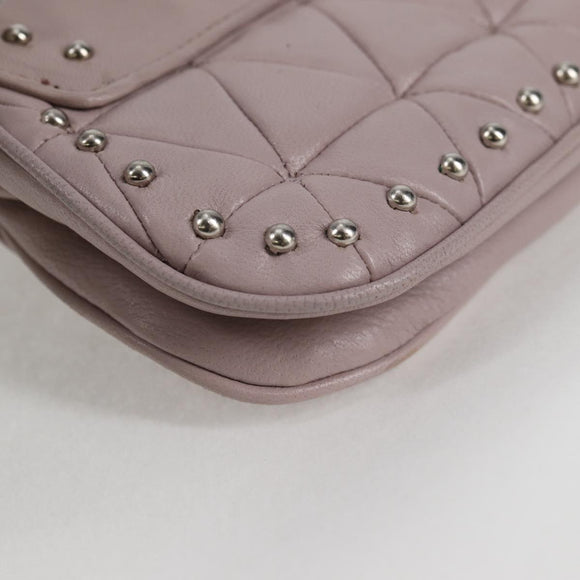 Miu Miu Studs Chain Shoulder Bag Leather Pink Silver Auth 130159V