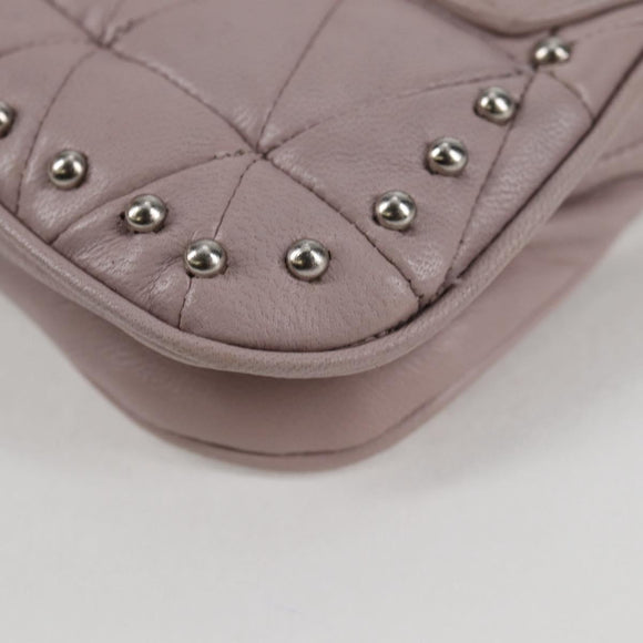 Miu Miu Studs Chain Shoulder Bag Leather Pink Silver Auth 130159V