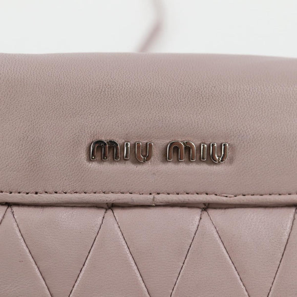 Miu Miu Studs Chain Shoulder Bag Leather Pink Silver Auth 130159V