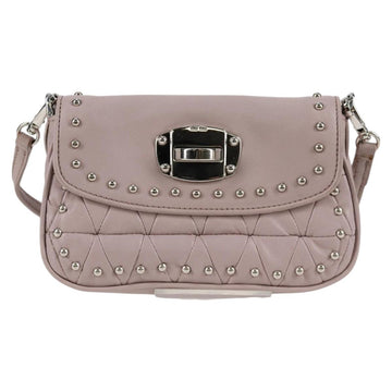 Miu Miu Studs Chain Shoulder Bag Leather Pink Silver Auth 130159V - 0