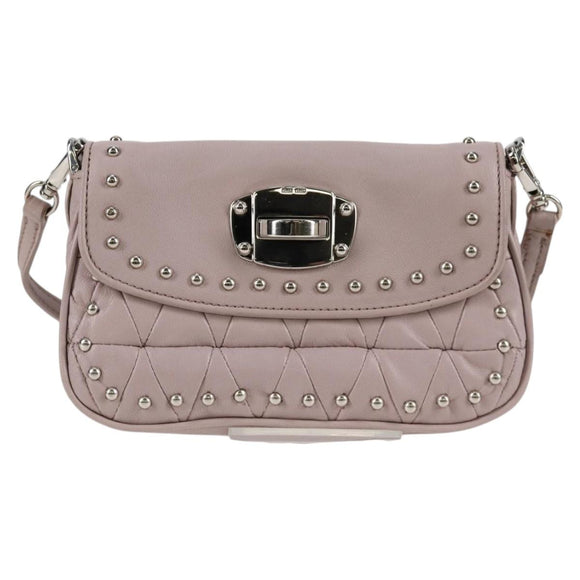 Miu Miu Studs Chain Shoulder Bag Leather Pink Silver Auth 130159V