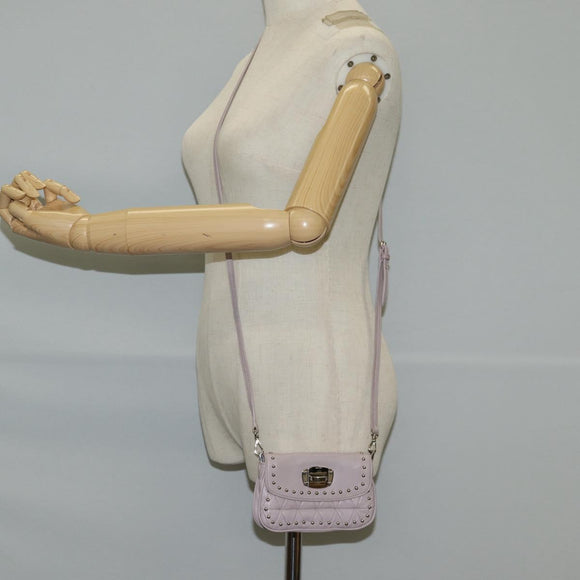 Miu Miu Studs Chain Shoulder Bag Leather Pink Silver Auth 130159V