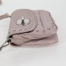 Miu Miu Studs Chain Shoulder Bag Leather Pink Silver Auth 130159V-4