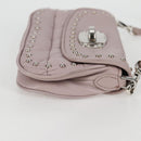 Miu Miu Studs Chain Shoulder Bag Leather Pink Silver Auth 130159V-5
