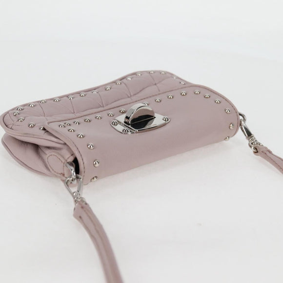 Miu Miu Studs Chain Shoulder Bag Leather Pink Silver Auth 130159V