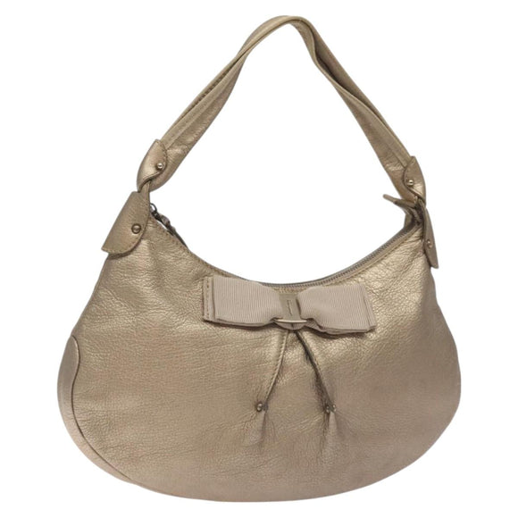 Salvatore Ferragamo Vala Shoulder Bag Leather Gold Auth 130160