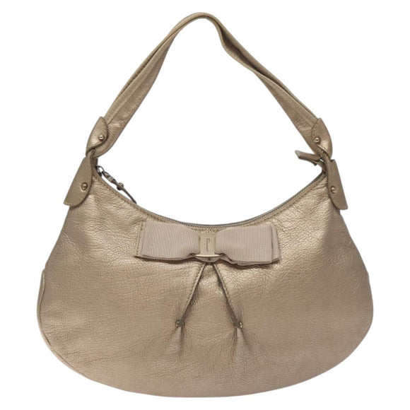 Salvatore Ferragamo Vala Shoulder Bag Leather Gold Auth 130160