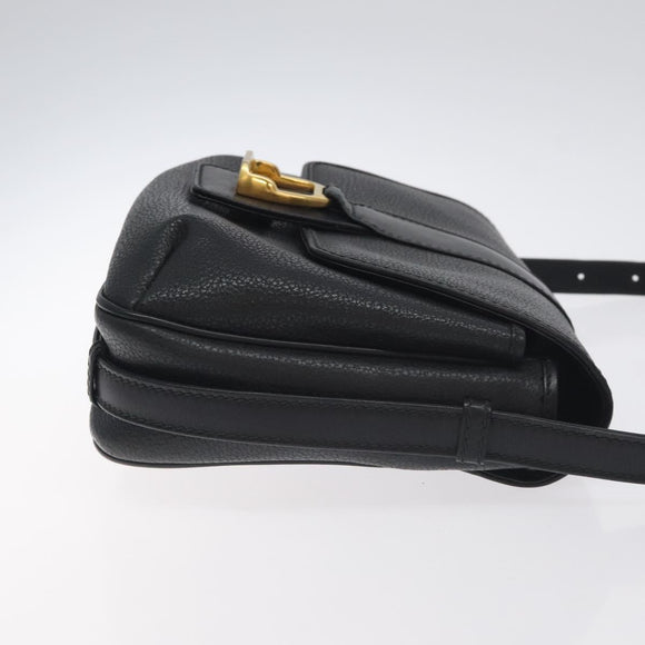 GUCCI Shoulder Bag Leather Black Gold 001 056 1299 Auth 130162