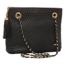 BALLY Quilted Chain Shoulder Bag Leather Black Gold Auth 130164-1