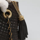 BALLY Quilted Chain Shoulder Bag Leather Black Gold Auth 130164-10