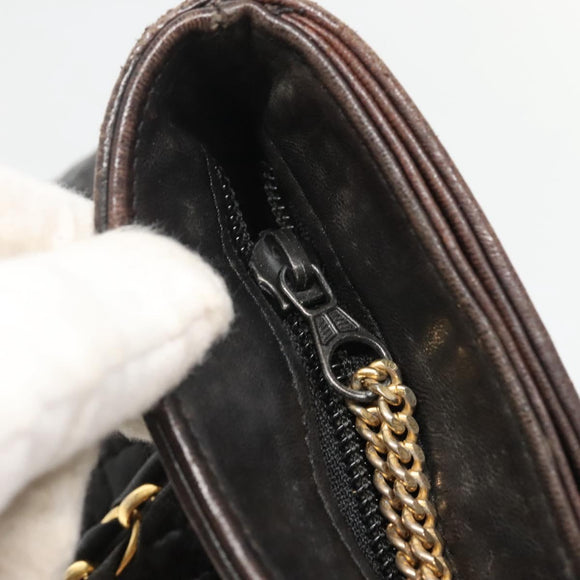 BALLY Quilted Chain Shoulder Bag Leather Black Gold Auth 130164