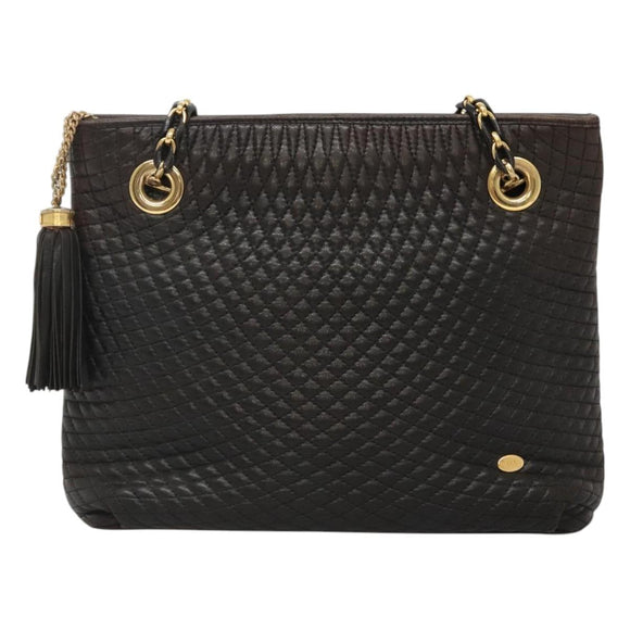 BALLY Quilted Chain Shoulder Bag Leather Black Gold Auth 130164