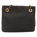 BALLY Quilted Chain Shoulder Bag Leather Black Gold Auth 130164-2