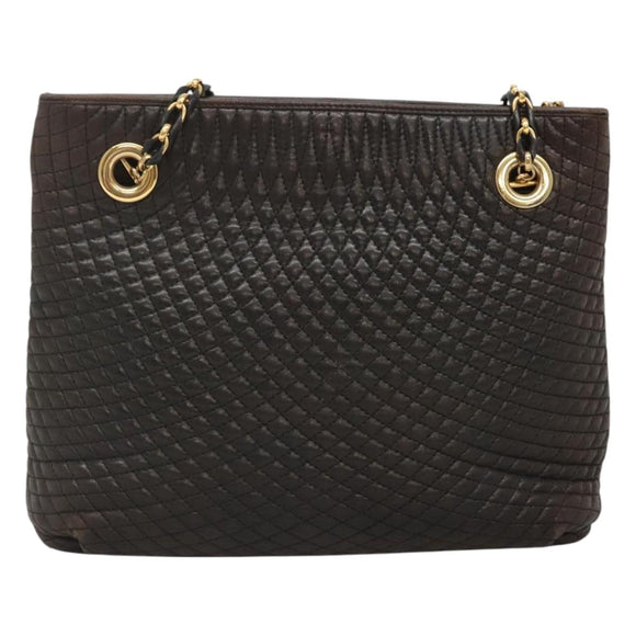 BALLY Quilted Chain Shoulder Bag Leather Black Gold Auth 130164