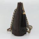 BALLY Quilted Chain Shoulder Bag Leather Black Gold Auth 130164-3