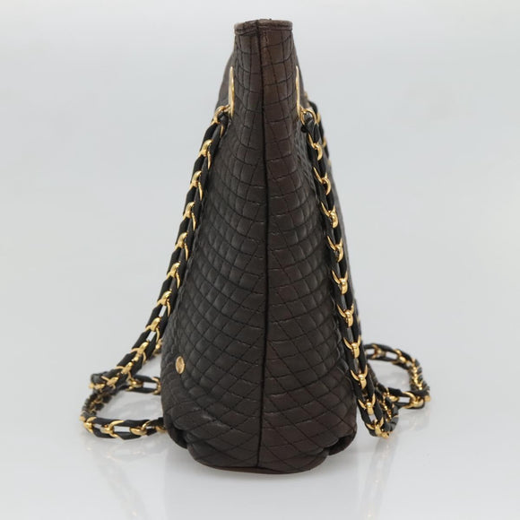 BALLY Quilted Chain Shoulder Bag Leather Black Gold Auth 130164
