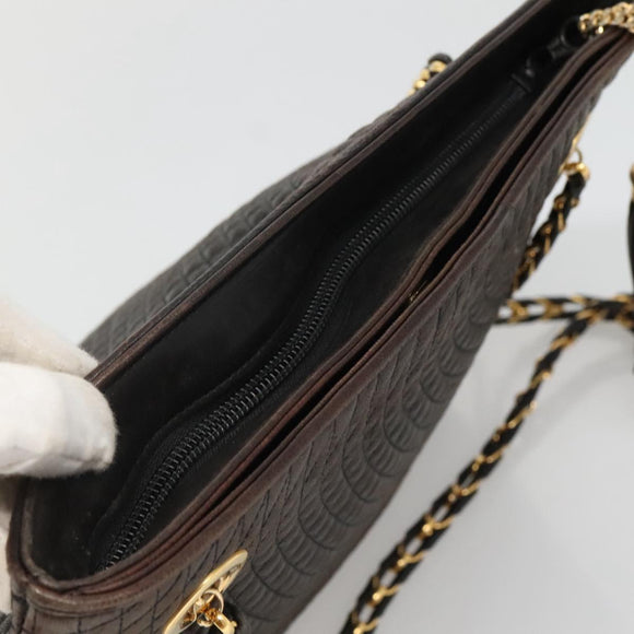 BALLY Quilted Chain Shoulder Bag Leather Black Gold Auth 130164