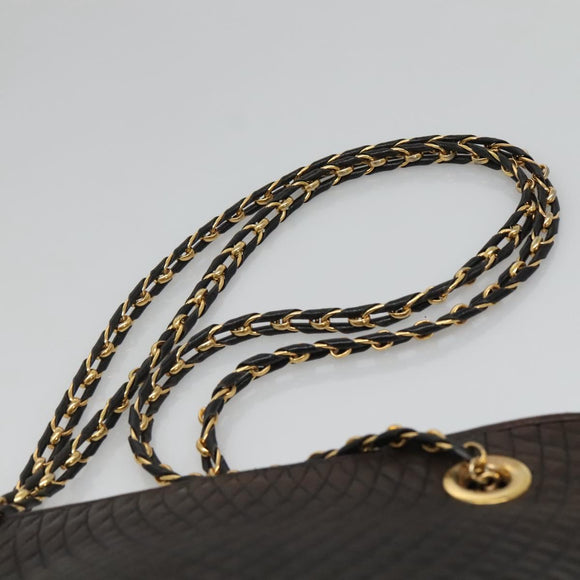 BALLY Quilted Chain Shoulder Bag Leather Black Gold Auth 130164